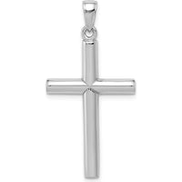 10K White Gold Polished Cross Pendant with Rhodium Plating - Elegant Faith Jewelry