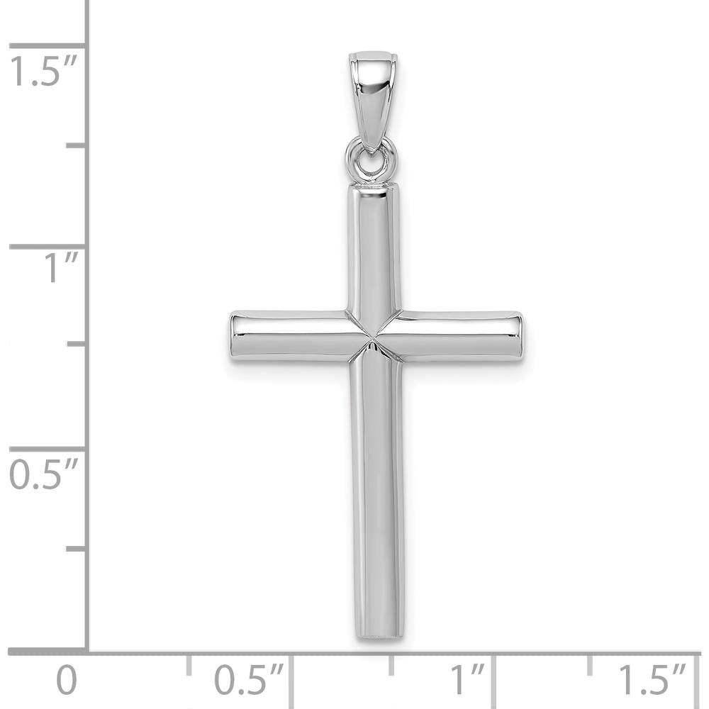 10K White Gold Polished Cross Pendant with Rhodium Plating - Elegant Faith Jewelry