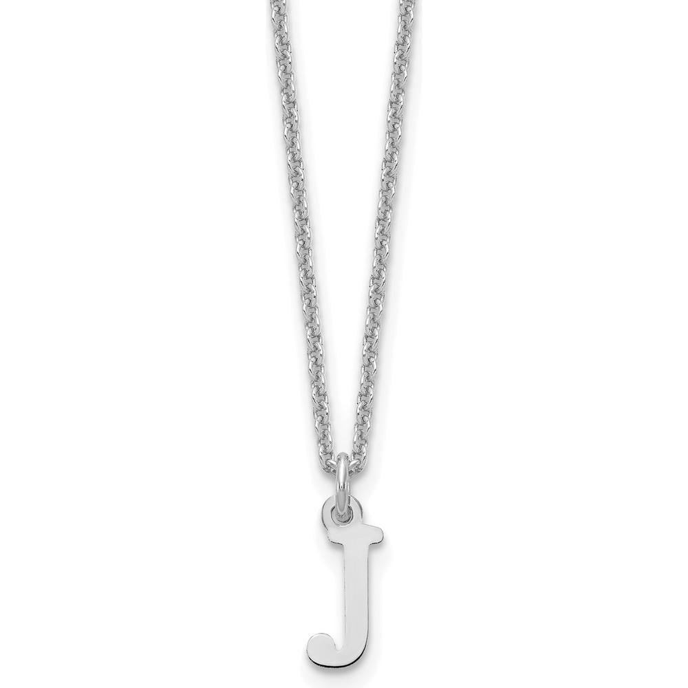 10K White Gold Polished Cutout Letter "J" Initial Necklace on 18" Cable Chain