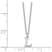 10K White Gold Polished Cutout Letter L Initial Pendant Necklace with Rhodium Finish, 18" Cable Chain