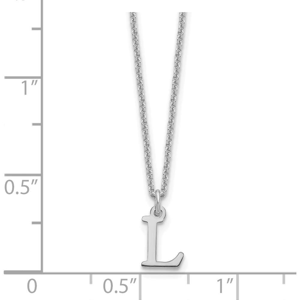 10K White Gold Polished Cutout Letter L Initial Pendant Necklace with Rhodium Finish, 18" Cable Chain
