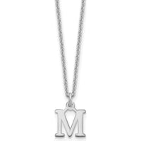 10K White Gold Polished Cutout Letter M Initial Pendant Necklace - Rhodium Plated - 18" Chain