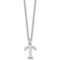 10K White Gold Polished Cutout Letter T Initial Pendant Necklace with Rhodium Plating - 18" Cable Chain