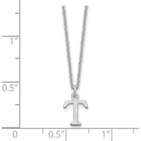 10K White Gold Polished Cutout Letter T Initial Pendant Necklace with Rhodium Plating - 18" Cable Chain