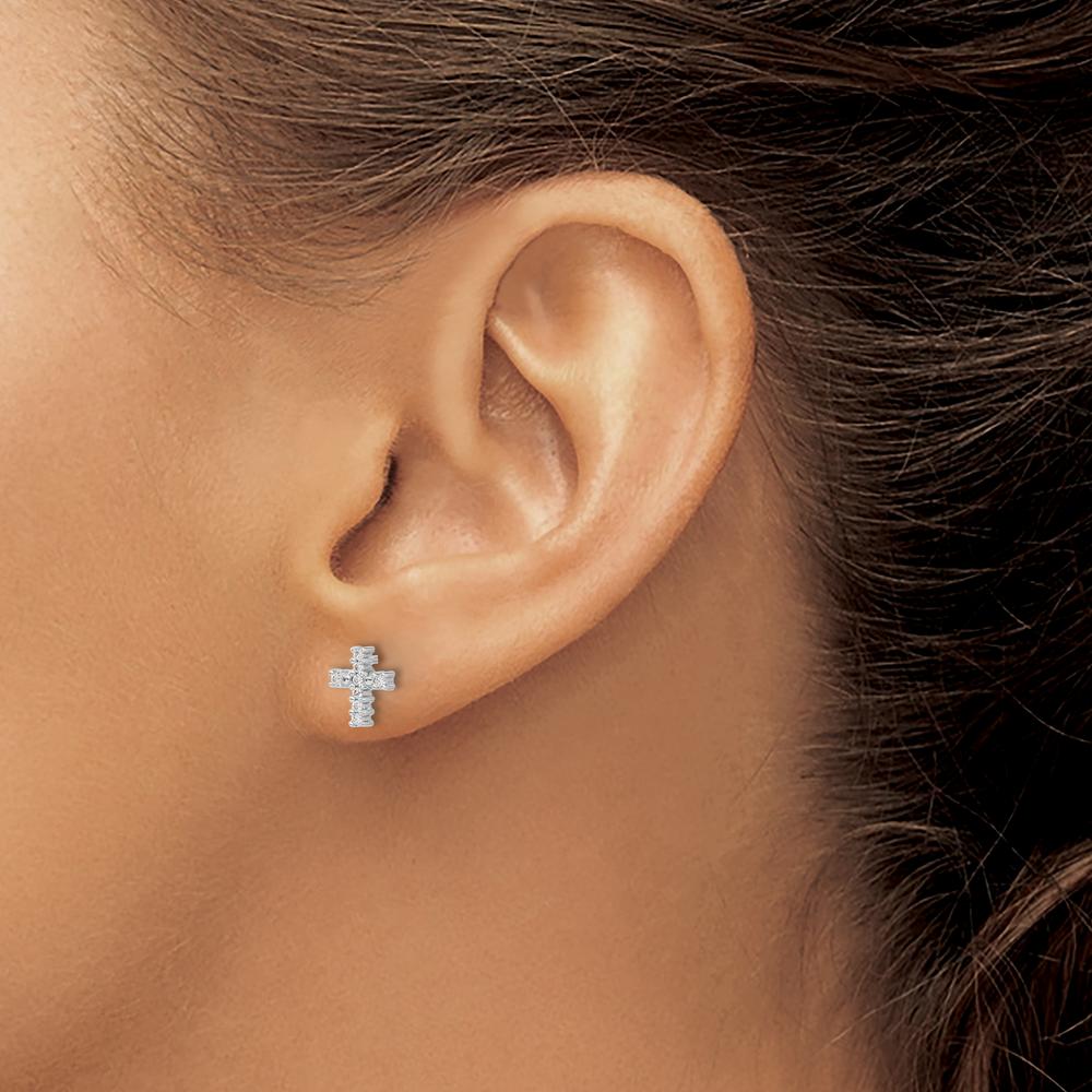 10K White Gold Polished Diamond Cross Post Earrings - 0.10 Carat Total Diamond Weight by Oro Pregiato