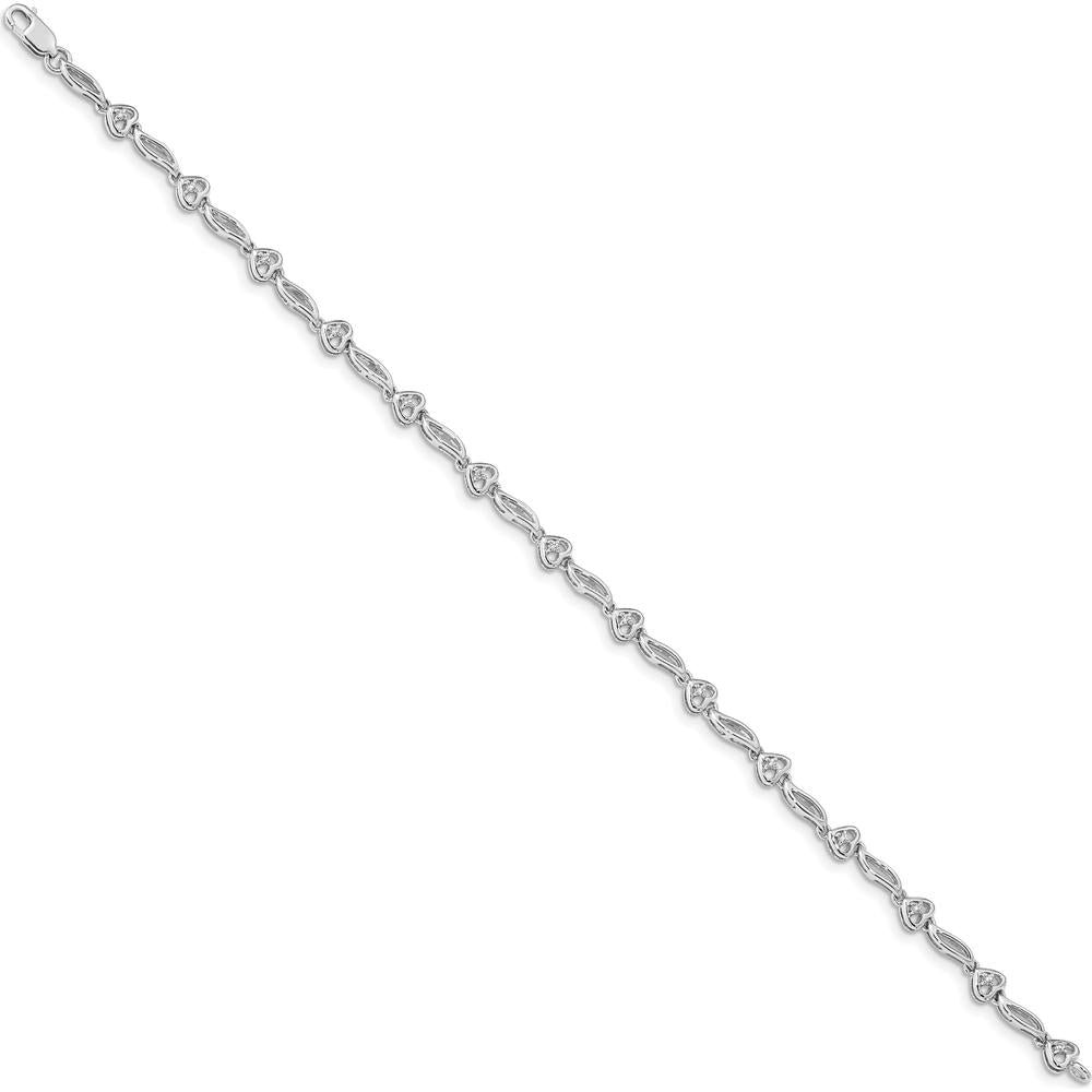 10K White Gold Polished Diamond Heart Bracelet - Sparkling Diamonds by Oro Pregiato