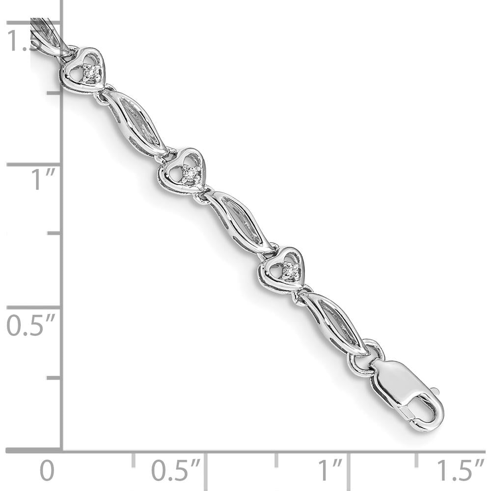 10K White Gold Polished Diamond Heart Bracelet - Sparkling Diamonds by Oro Pregiato