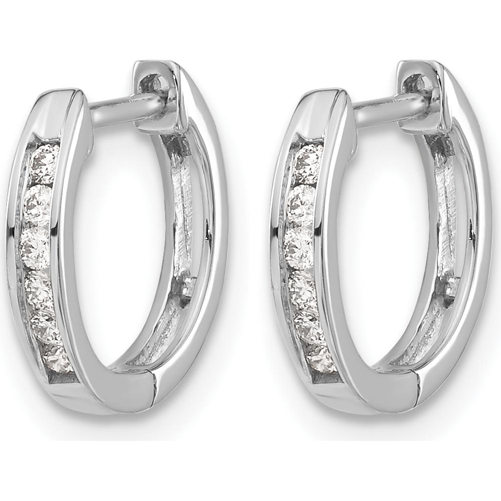 10K White Gold Polished Diamond Hinged Hoop Earrings - 0.10 Carat Total Diamond Weight by Oro Pregiato