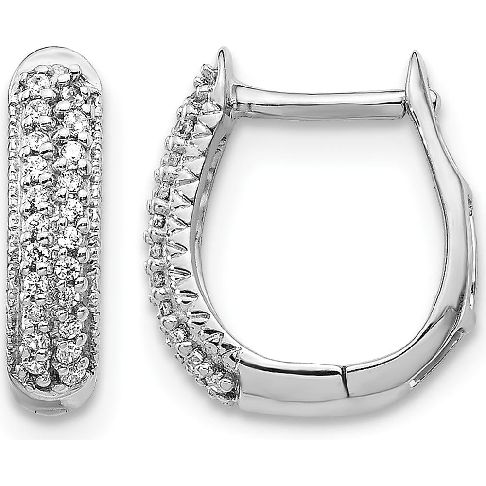 10K White Gold Polished Diamond Hinged Hoop Earrings - 0.25 Carat Total Diamond Weight by Oro Pregiato