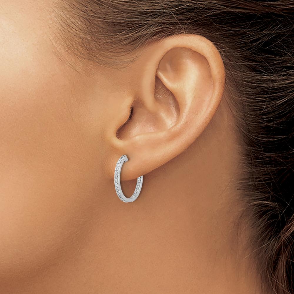 10K White Gold Polished Diamond In & Out Hoop Earrings - 1.00 Carat Total Diamond Weight by Oro Pregiato