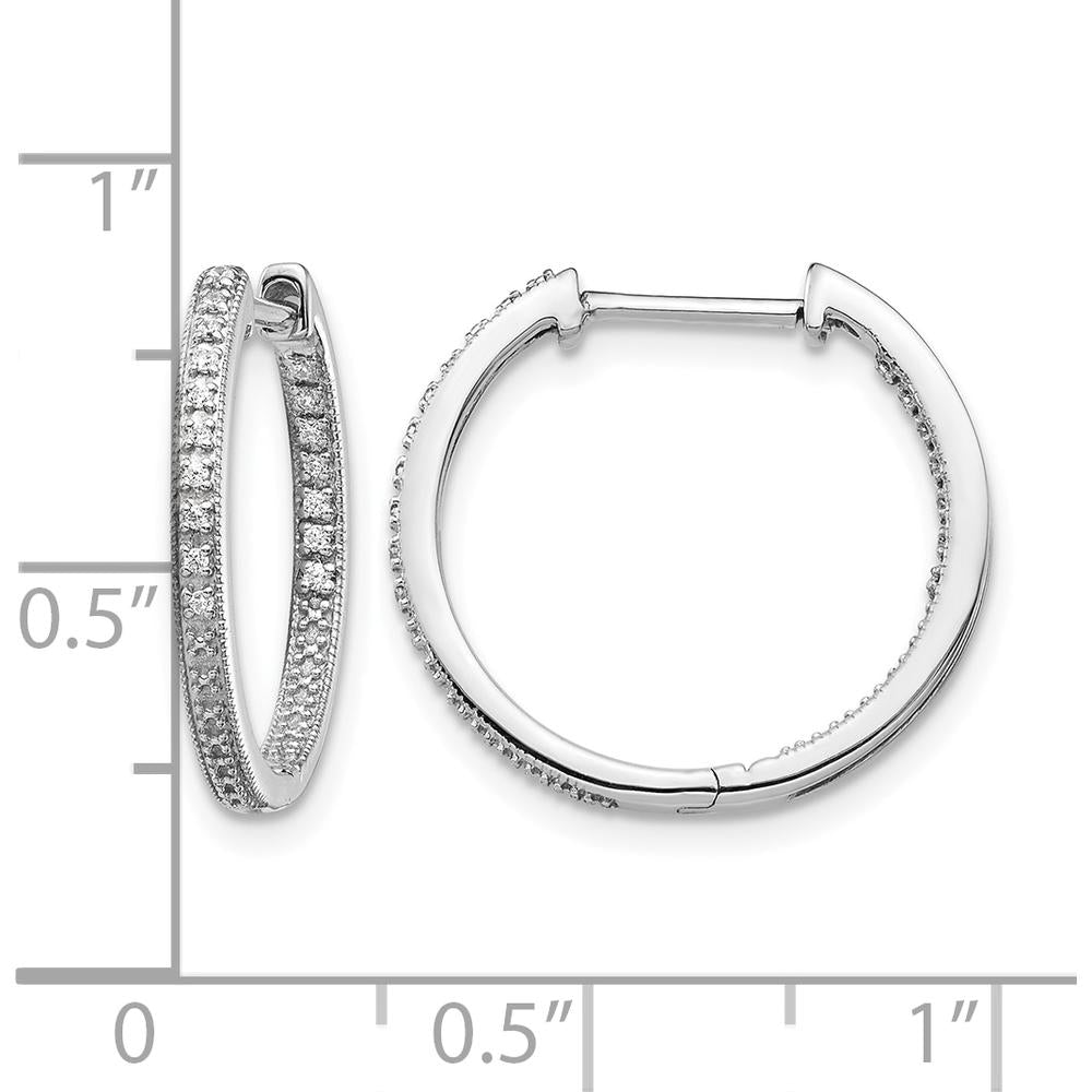 10K White Gold Polished Diamond In & Out Hoop Earrings - 1.00 Carat Total Diamond Weight by Oro Pregiato