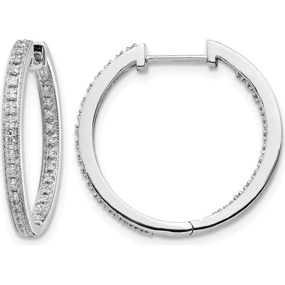 10K White Gold Polished Diamond In/Out Hinged Hoop Earrings - 1.0 Carat Total Diamond Weight by Oro Pregiato
