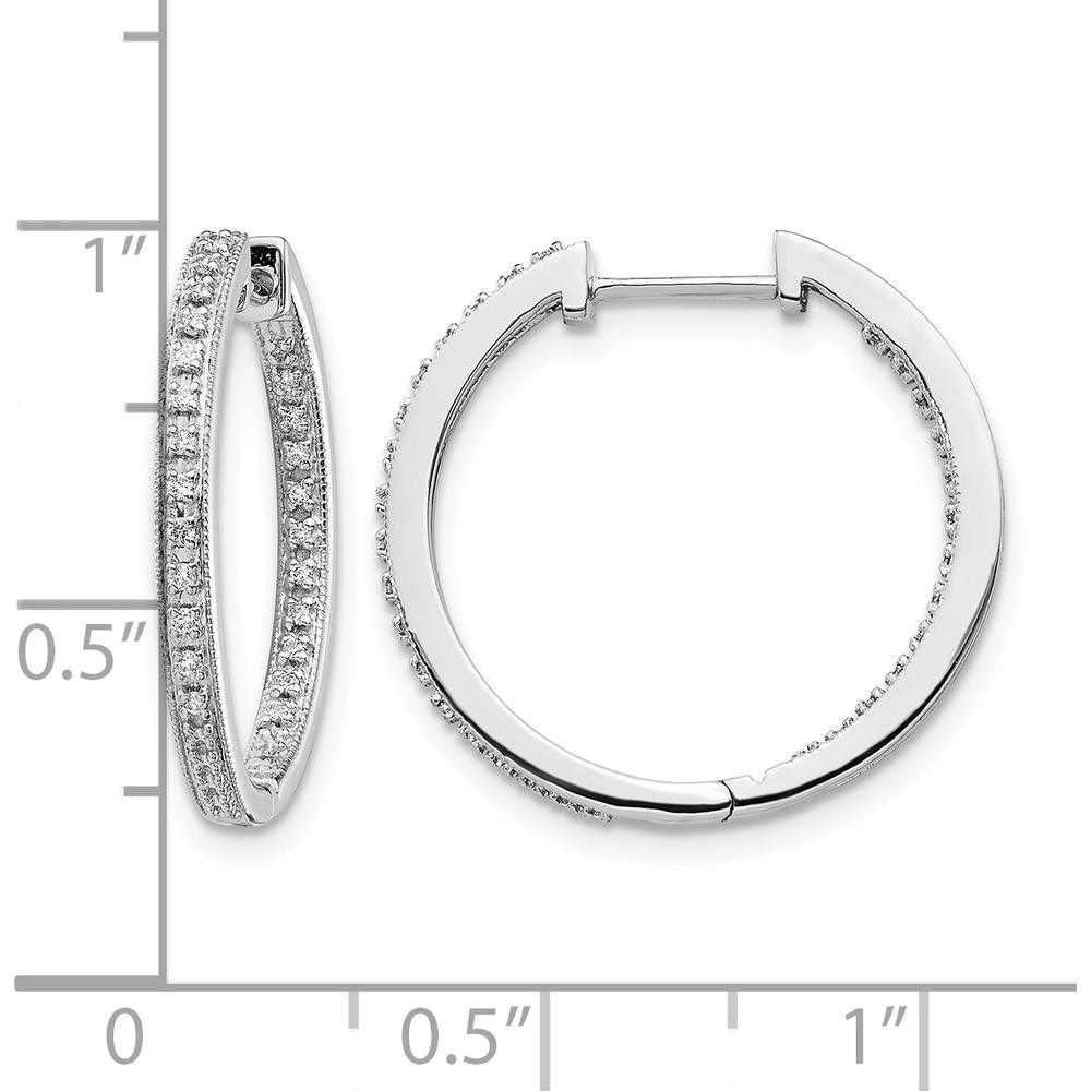 10K White Gold Polished Diamond In/Out Hinged Hoop Earrings - 1.0 Carat Total Diamond Weight by Oro Pregiato