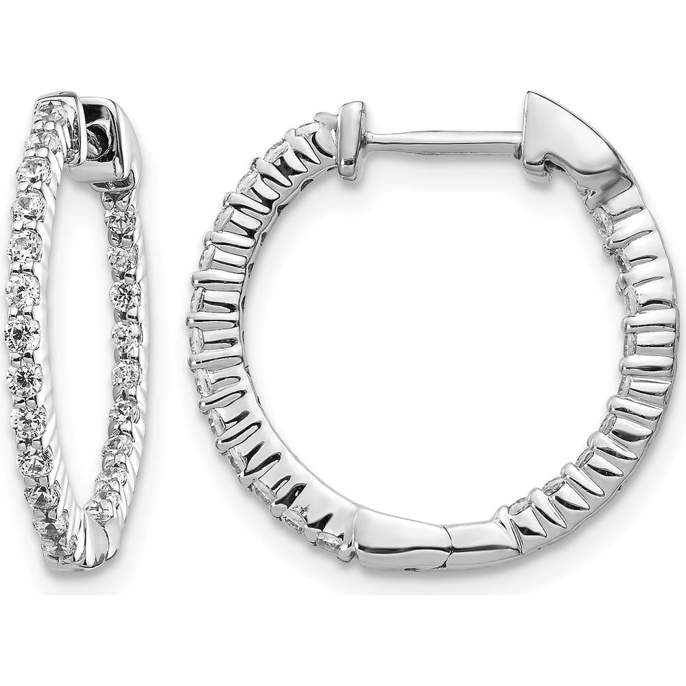 10K White Gold Polished Diamond In/Out Hinged Hoop Earrings - 1.0 Carat Total Diamond Weight by Oro Pregiato
