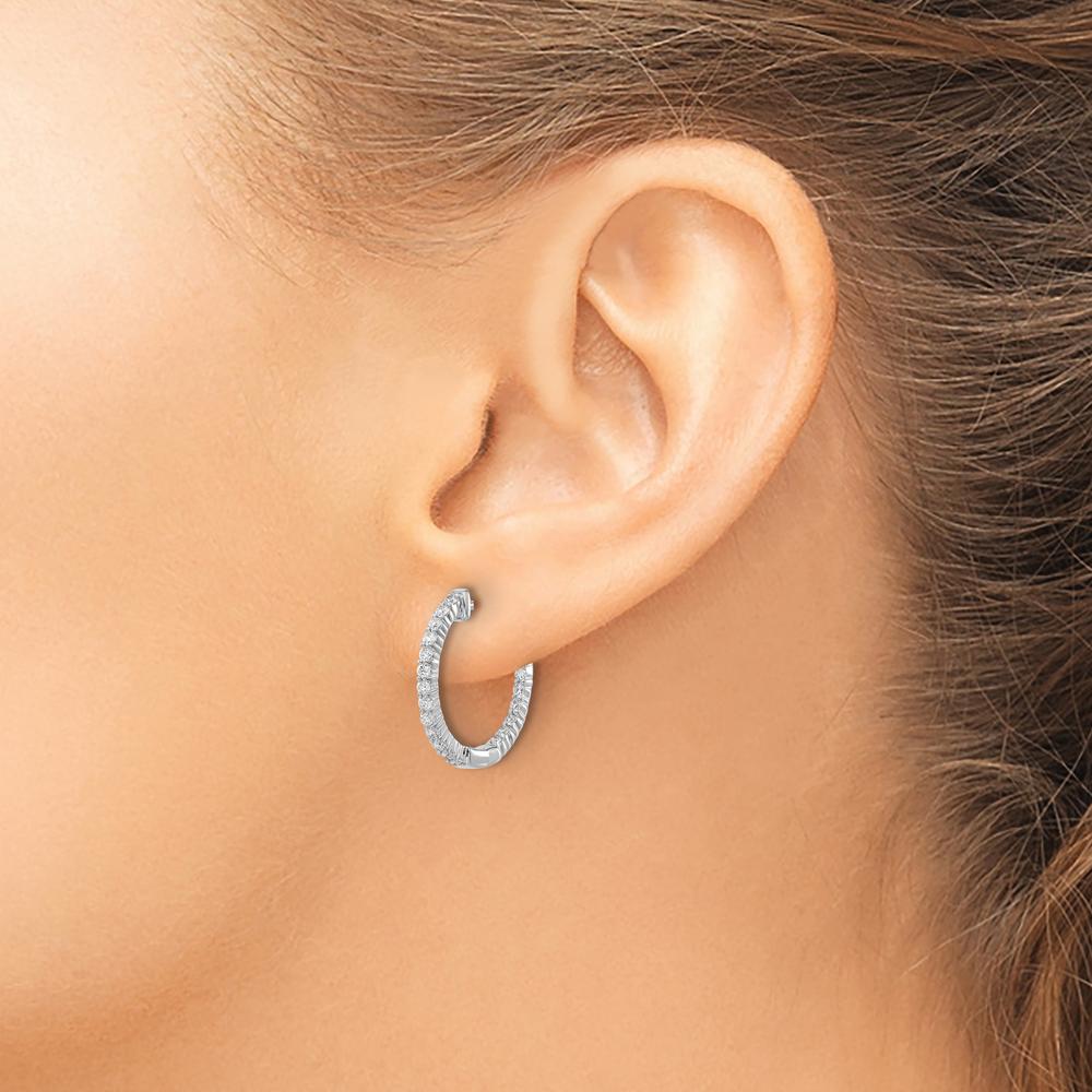 10K White Gold Polished Diamond In/Out Hinged Hoop Earrings - 1.0 Carat Total Diamond Weight by Oro Pregiato