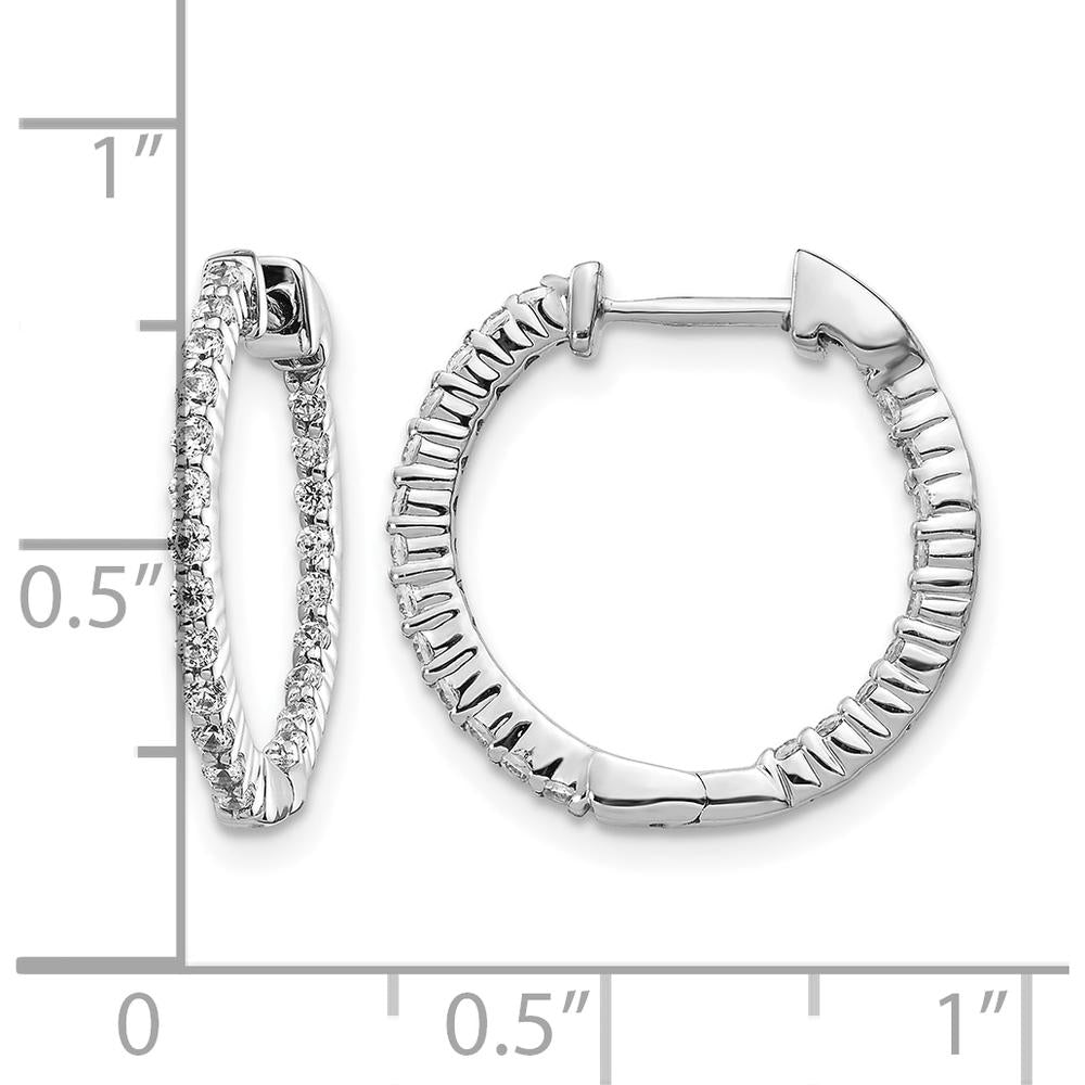 10K White Gold Polished Diamond In/Out Hinged Hoop Earrings - 1.0 Carat Total Diamond Weight by Oro Pregiato