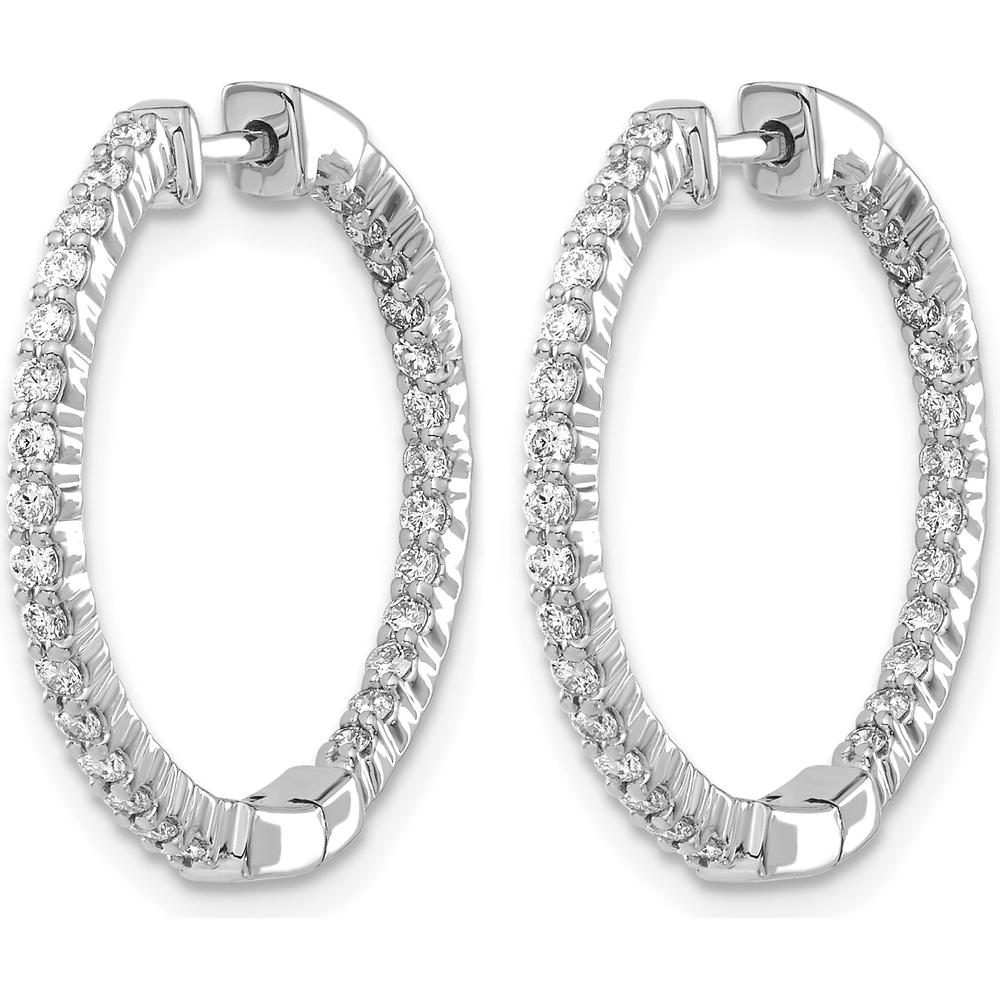 10K White Gold Polished Diamond In/Out Hinged Hoop Earrings - 1.00 Carat Total Diamond Weight by Oro Pregiato