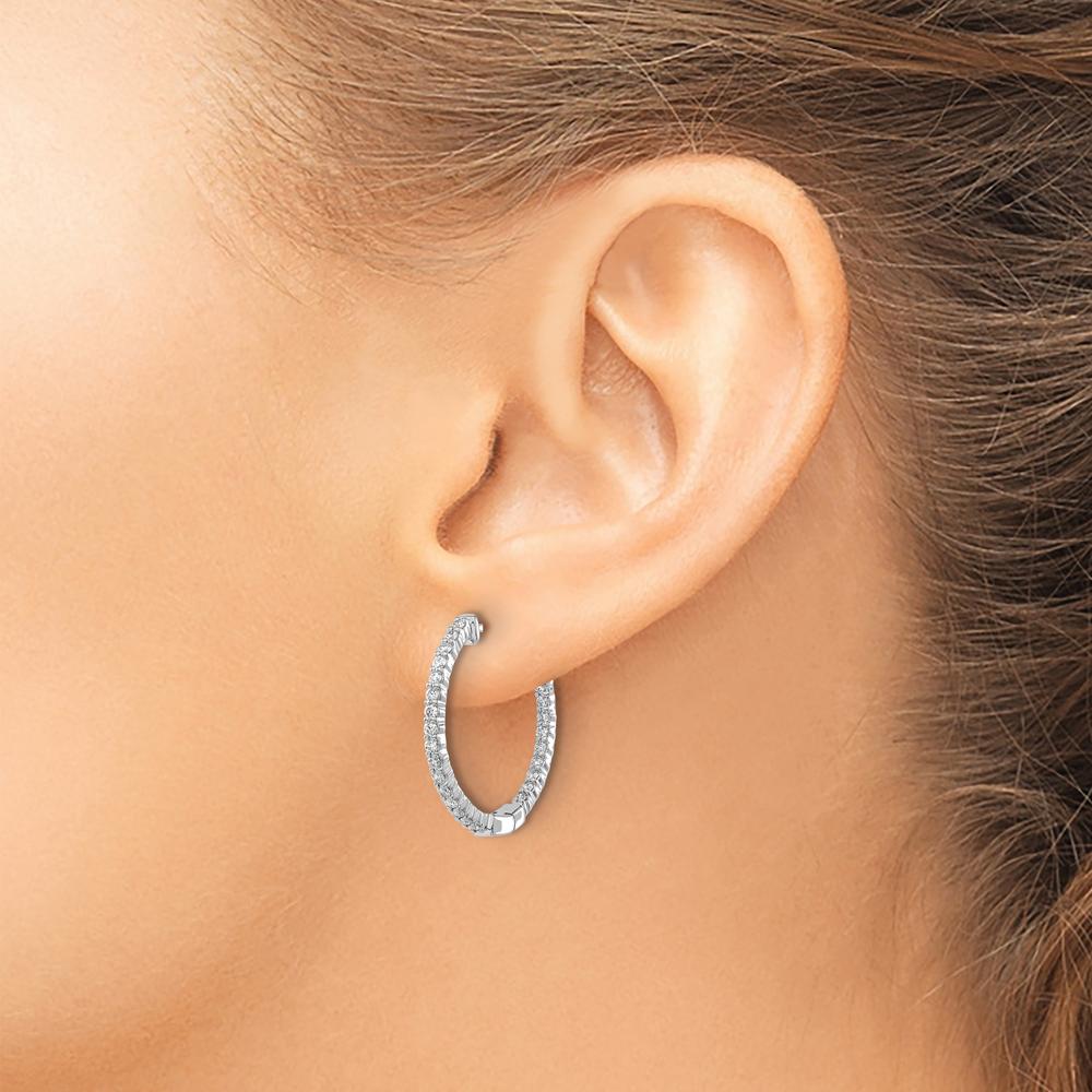 10K White Gold Polished Diamond In/Out Hinged Hoop Earrings - 1.00 Carat Total Diamond Weight by Oro Pregiato