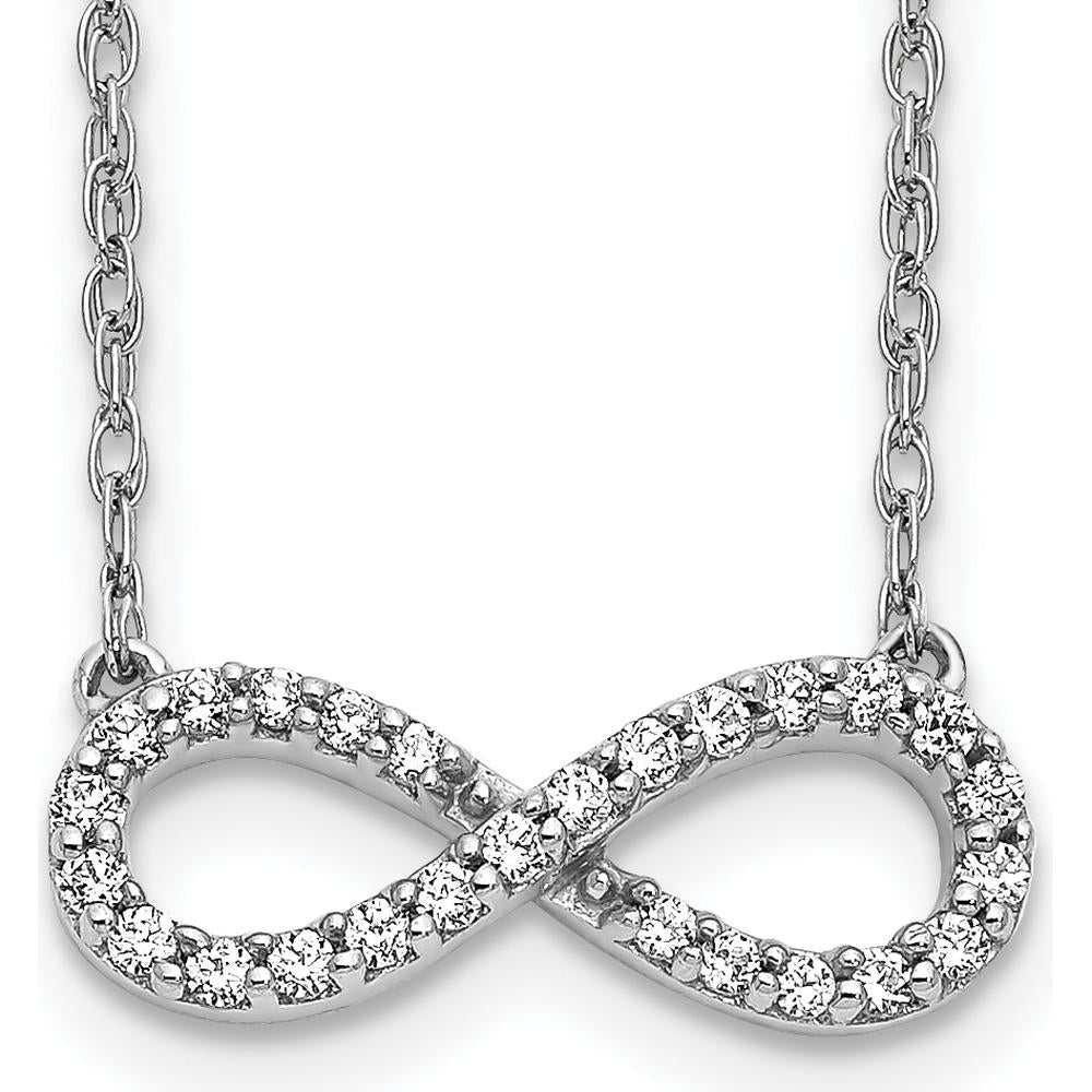10K White Gold Polished Diamond Infinity Symbol Necklace with Rhodium Plating - 0.30 Carat Total Diamond Weight by Oro Pregiato
