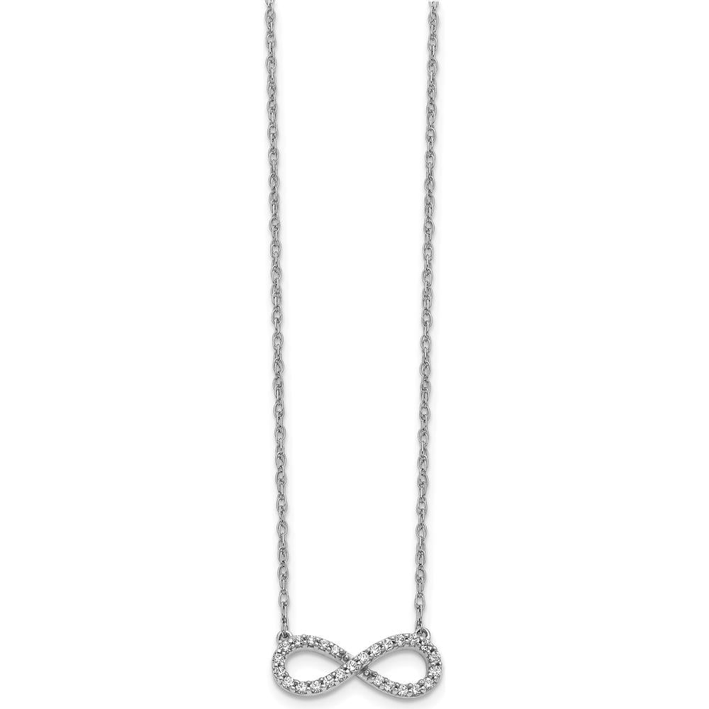 10K White Gold Polished Diamond Infinity Symbol Necklace with Rhodium Plating - 0.30 Carat Total Diamond Weight by Oro Pregiato