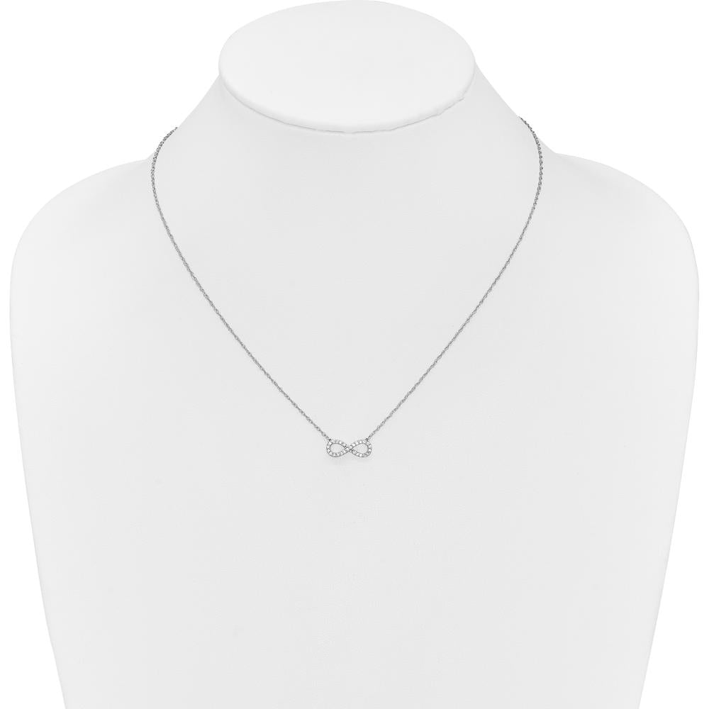 10K White Gold Polished Diamond Infinity Symbol Necklace with Rhodium Plating - 0.30 Carat Total Diamond Weight by Oro Pregiato
