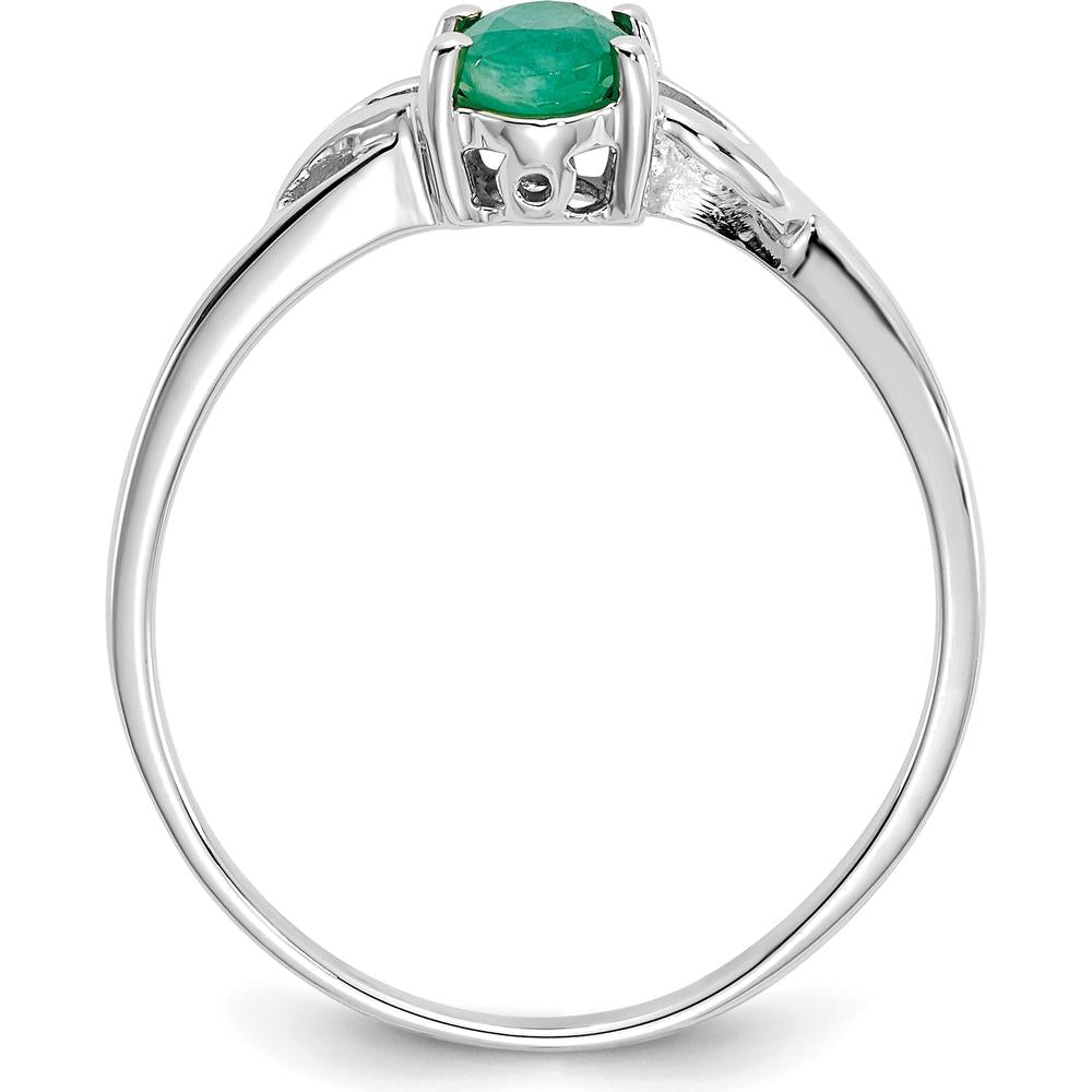 10K White Gold Polished Genuine Emerald Birthstone Ring - 0.5 Carat Oval Faceted Emerald