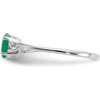 10K White Gold Polished Genuine Emerald Birthstone Ring - 0.5 Carat Oval Faceted Emerald