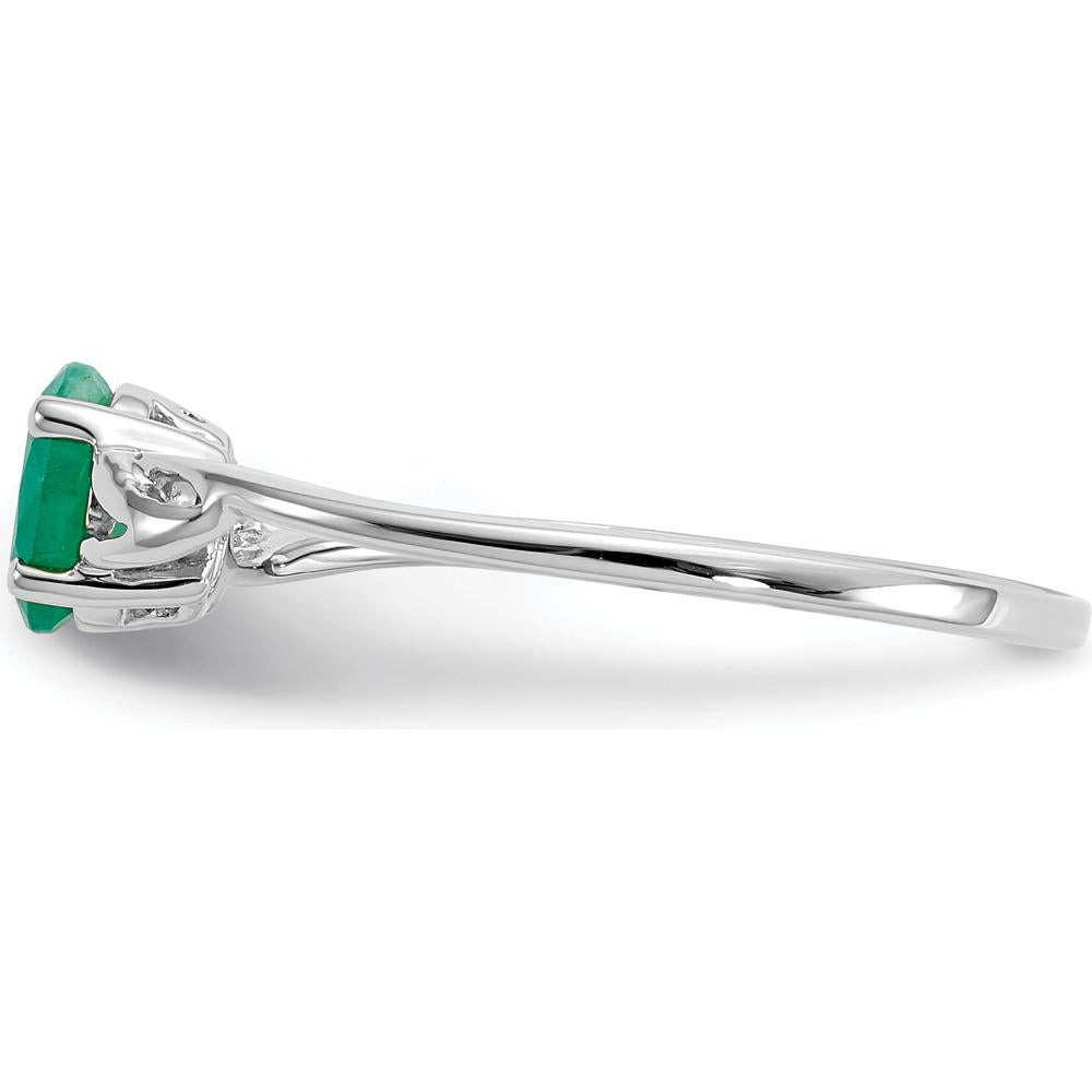 10K White Gold Polished Genuine Emerald Birthstone Ring - 0.5 Carat Oval Faceted Emerald