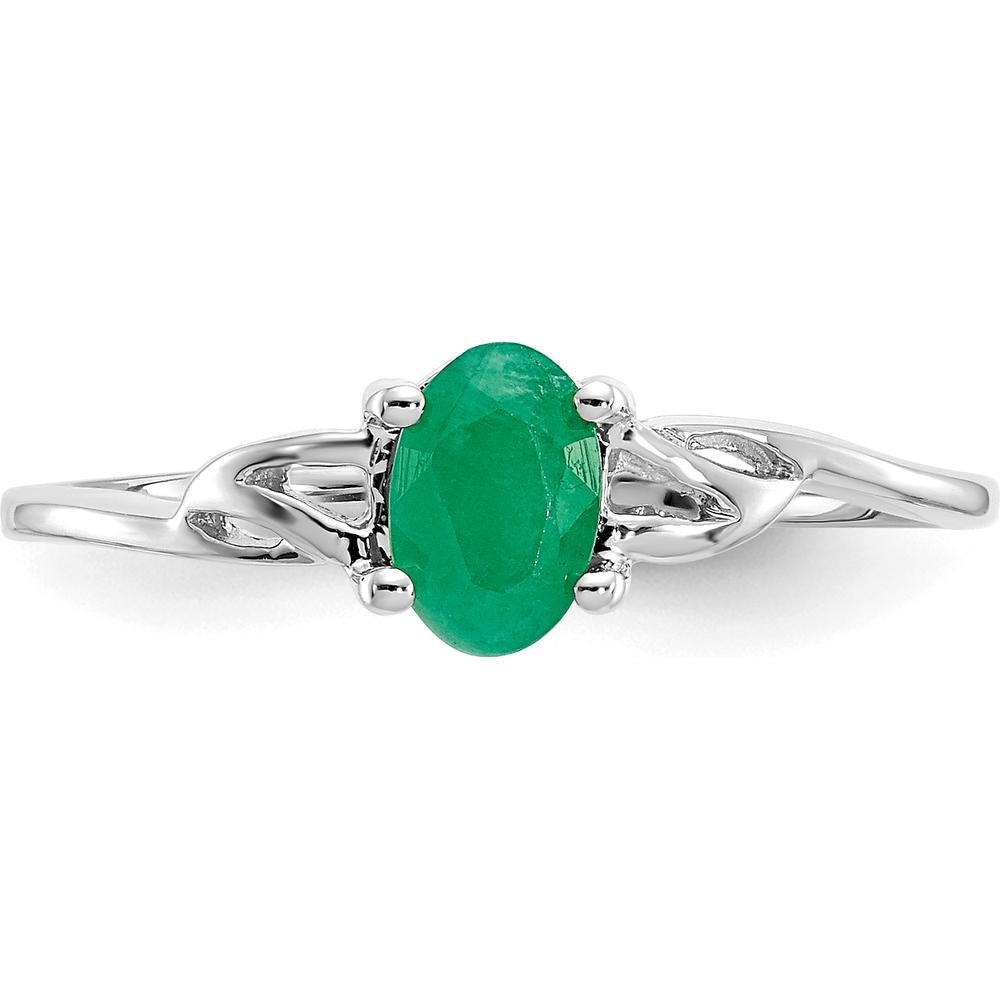 10K White Gold Polished Genuine Emerald Birthstone Ring - 0.5 Carat Oval Faceted Emerald