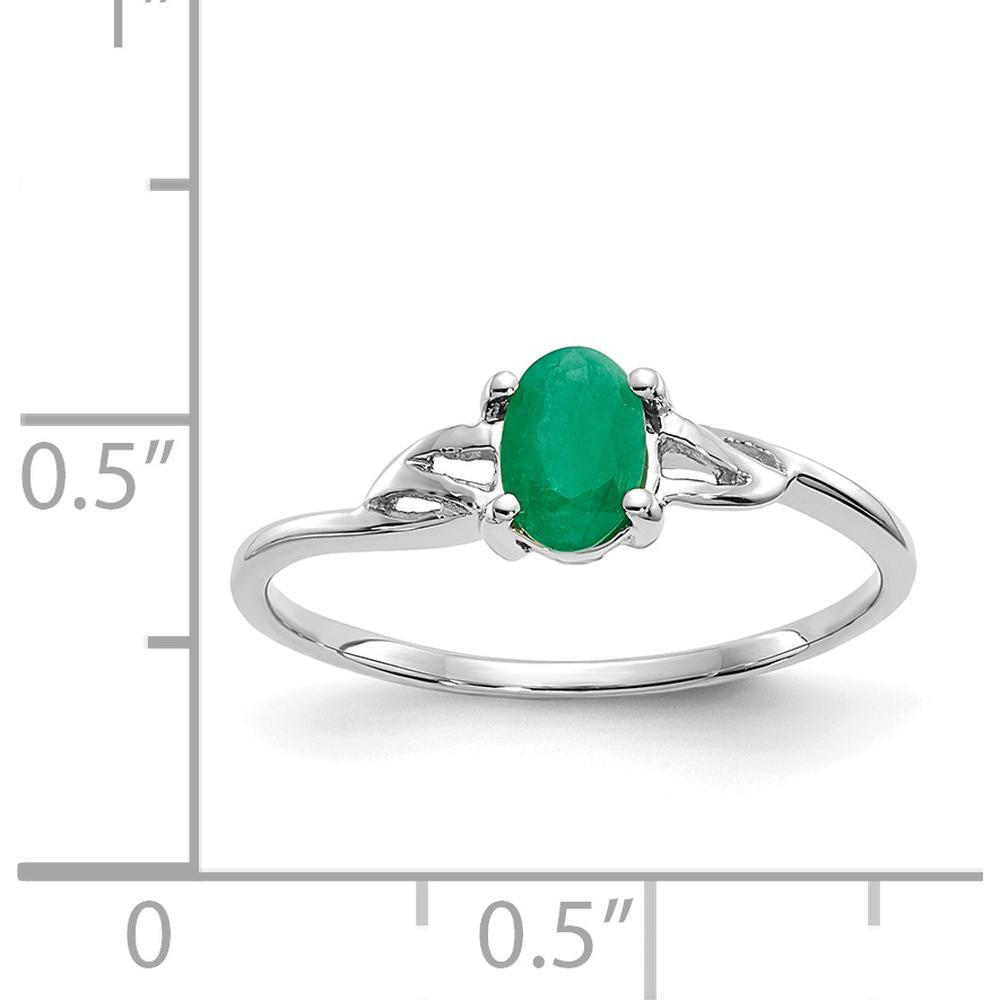 10K White Gold Polished Genuine Emerald Birthstone Ring - 0.5 Carat Oval Faceted Emerald