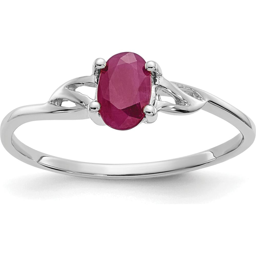 10K White Gold Polished Genuine Ruby Birthstone Ring - 0.63 Carat Oval Faceted Ruby