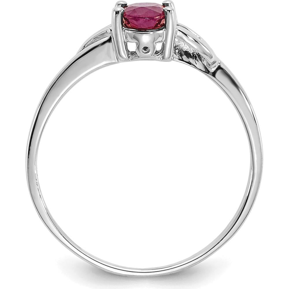 10K White Gold Polished Genuine Ruby Birthstone Ring - 0.63 Carat Oval Faceted Ruby