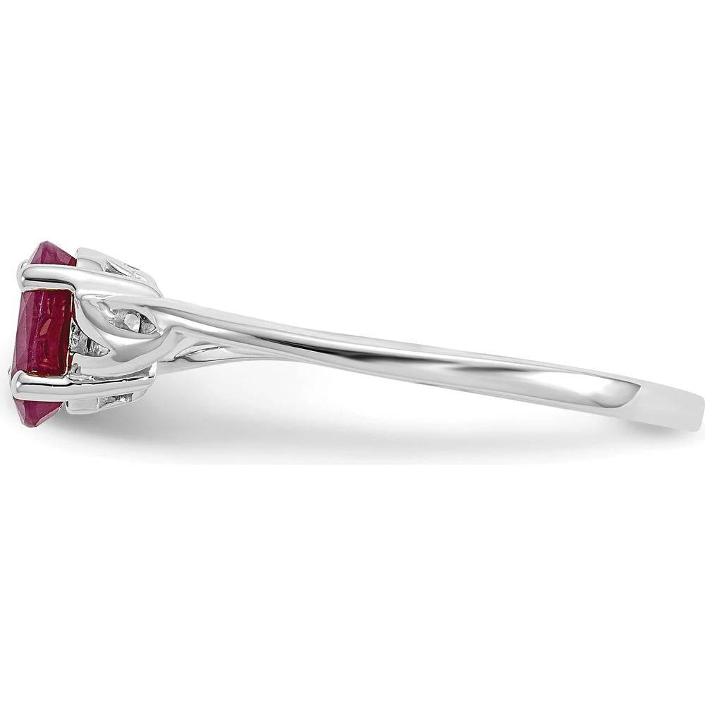 10K White Gold Polished Genuine Ruby Birthstone Ring - 0.63 Carat Oval Faceted Ruby