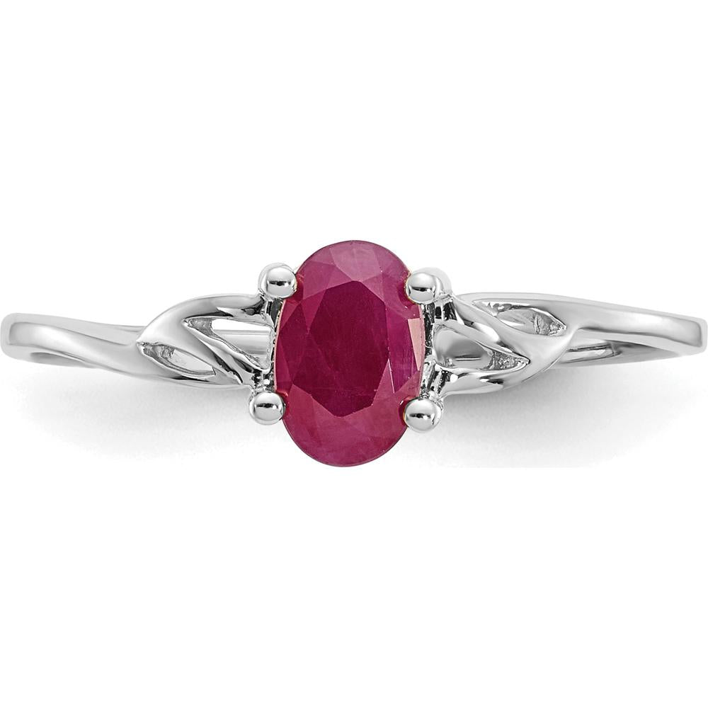 10K White Gold Polished Genuine Ruby Birthstone Ring - 0.63 Carat Oval Faceted Ruby