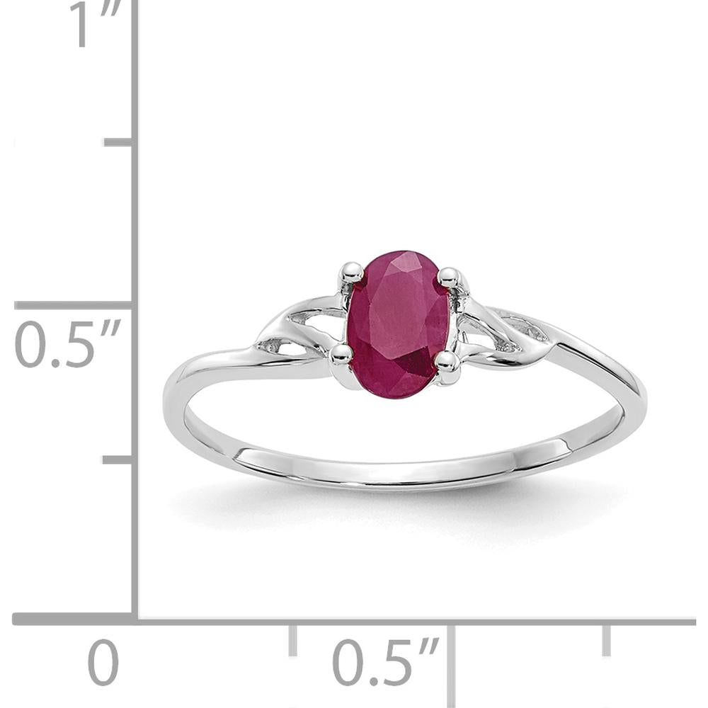 10K White Gold Polished Genuine Ruby Birthstone Ring - 0.63 Carat Oval Faceted Ruby