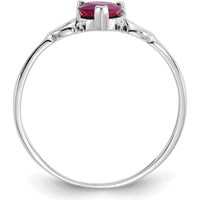 10K White Gold Polished Genuine Ruby Heart Birthstone Ring - 0.55 Carat Ruby