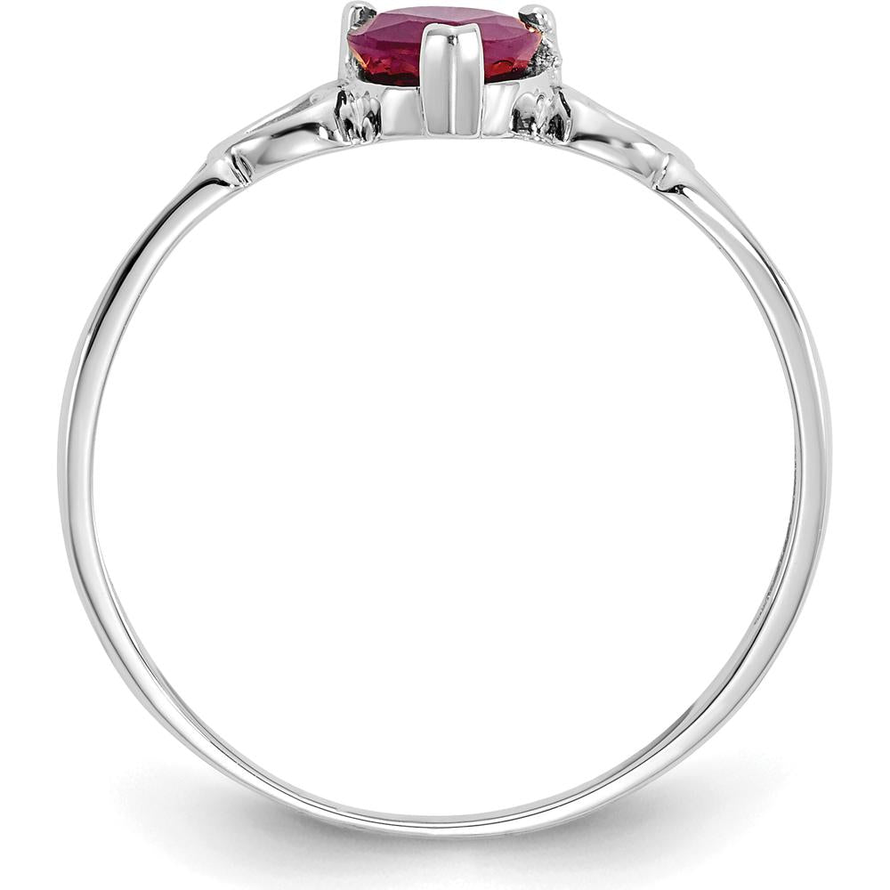10K White Gold Polished Genuine Ruby Heart Birthstone Ring - 0.55 Carat Ruby
