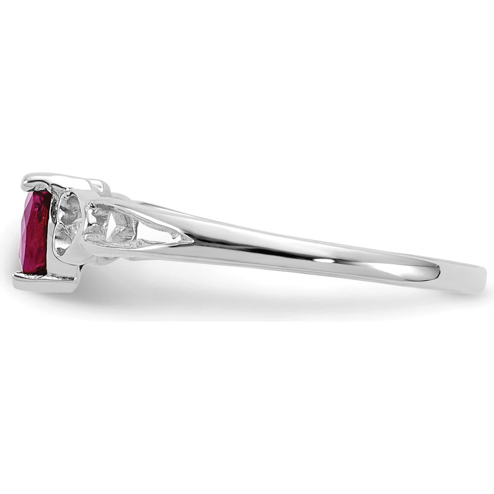 10K White Gold Polished Genuine Ruby Heart Birthstone Ring - 0.55 Carat Ruby