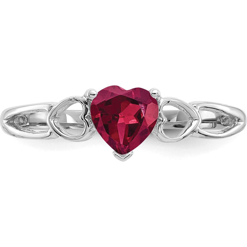 10K White Gold Polished Genuine Ruby Heart Birthstone Ring - 0.55 Carat Ruby