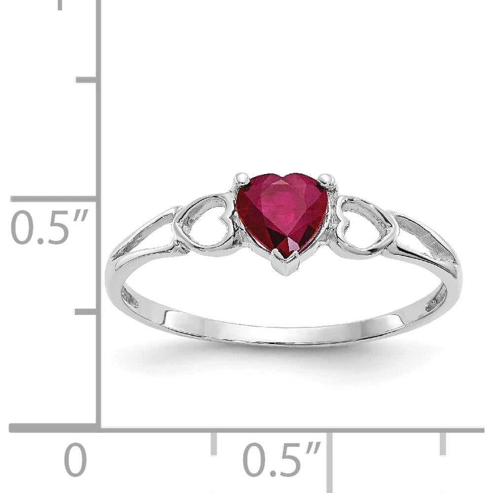 10K White Gold Polished Genuine Ruby Heart Birthstone Ring - 0.55 Carat Ruby