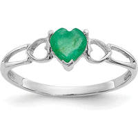 10K White Gold Polished Heart-Shaped Genuine Emerald Birthstone Ring - 0.43 Carat Total Emerald Weight