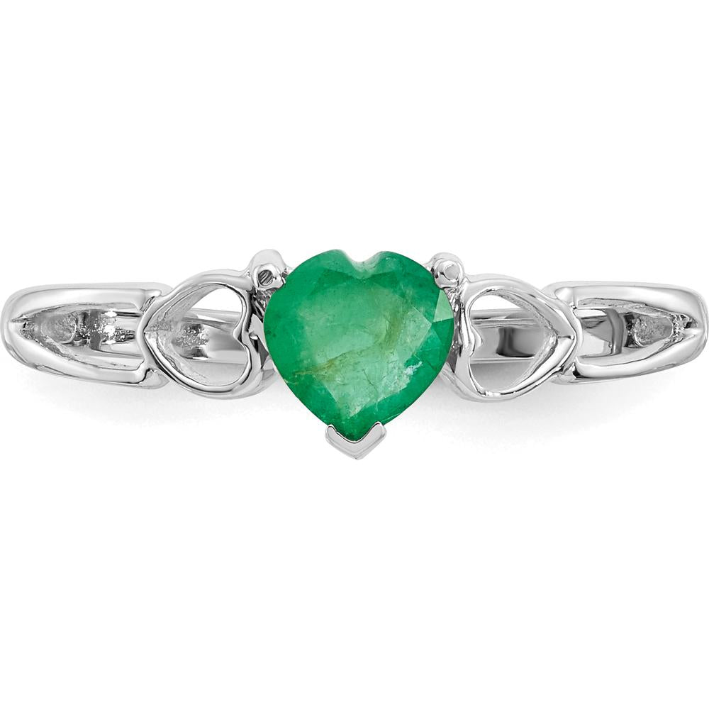 10K White Gold Polished Heart-Shaped Genuine Emerald Birthstone Ring - 0.43 Carat Total Emerald Weight