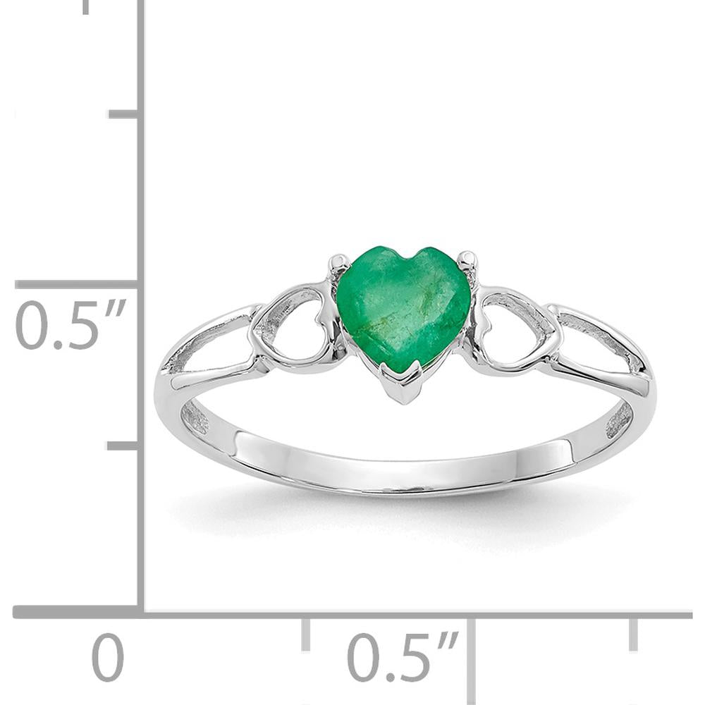 10K White Gold Polished Heart-Shaped Genuine Emerald Birthstone Ring - 0.43 Carat Total Emerald Weight