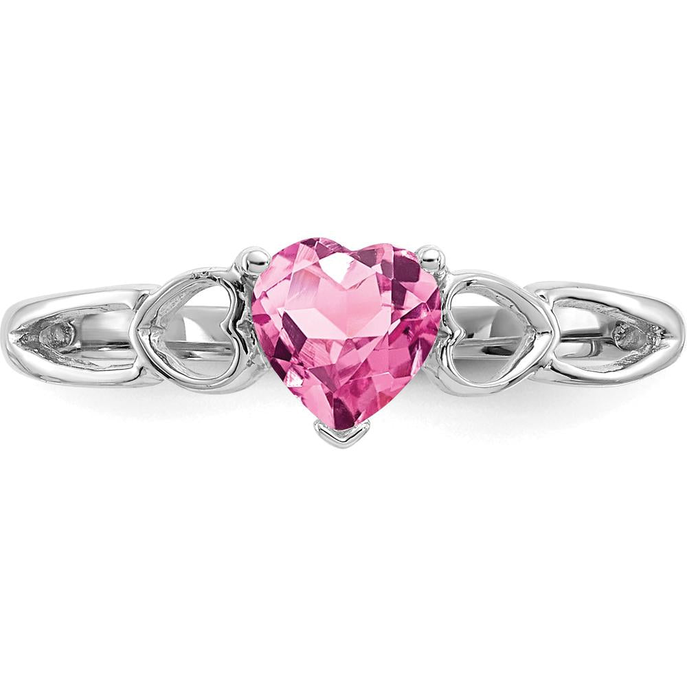 10K White Gold Polished Heart-Shaped Pink Tourmaline Birthstone Ring - 0.450 Carat Total Gem Weight