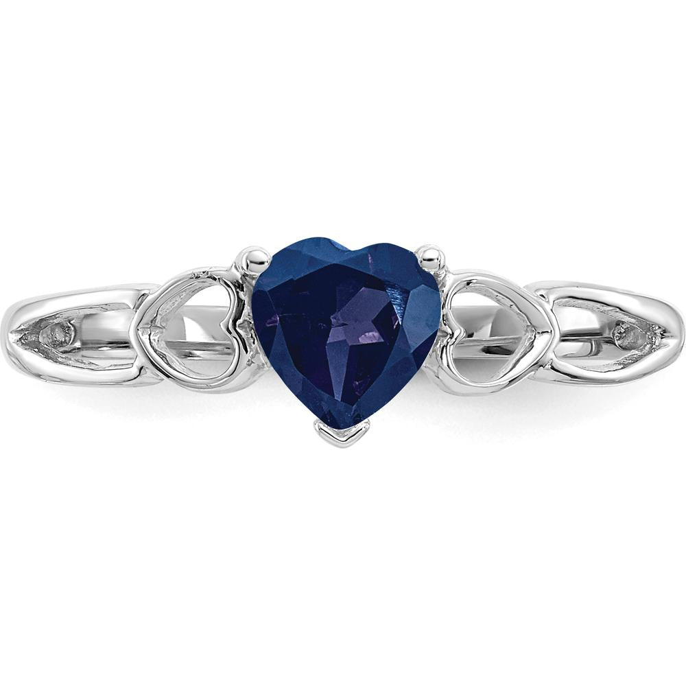 10K White Gold Polished Heart-Shaped Sapphire Birthstone Ring - 0.58 Carat Total Sapphire Weight