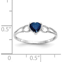10K White Gold Polished Heart-Shaped Sapphire Birthstone Ring - 0.58 Carat Total Sapphire Weight