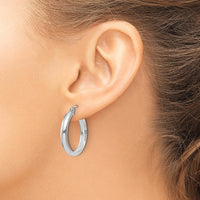 10K White Gold Polished Hoop Earrings - 26mm Length