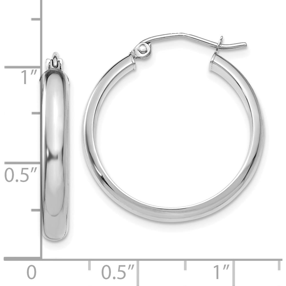 10K White Gold Polished Hoop Earrings - 26mm Length