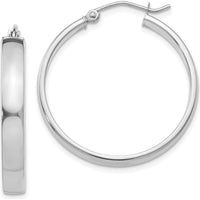 10K White Gold Polished Hoop Earrings - 28mm Length, 4mm Thickness