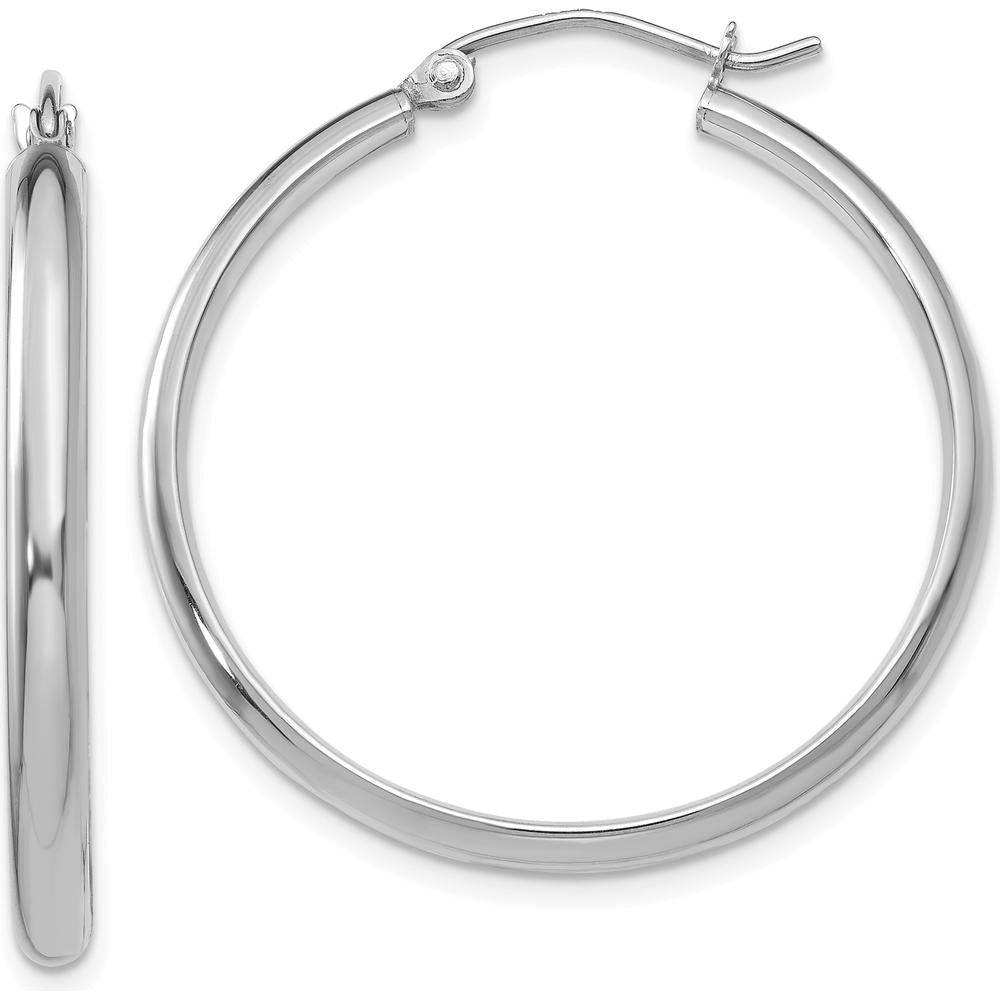 10K White Gold Polished Hoop Earrings - 30mm Length, 2.75mm Thickness